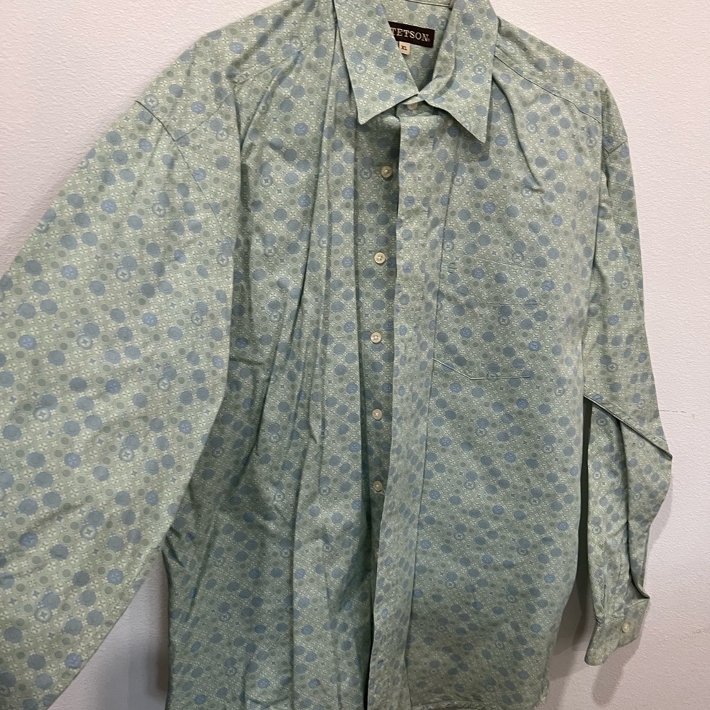Stetson Men's Green and Blue Geometric Shirt - Picture 2 of 5